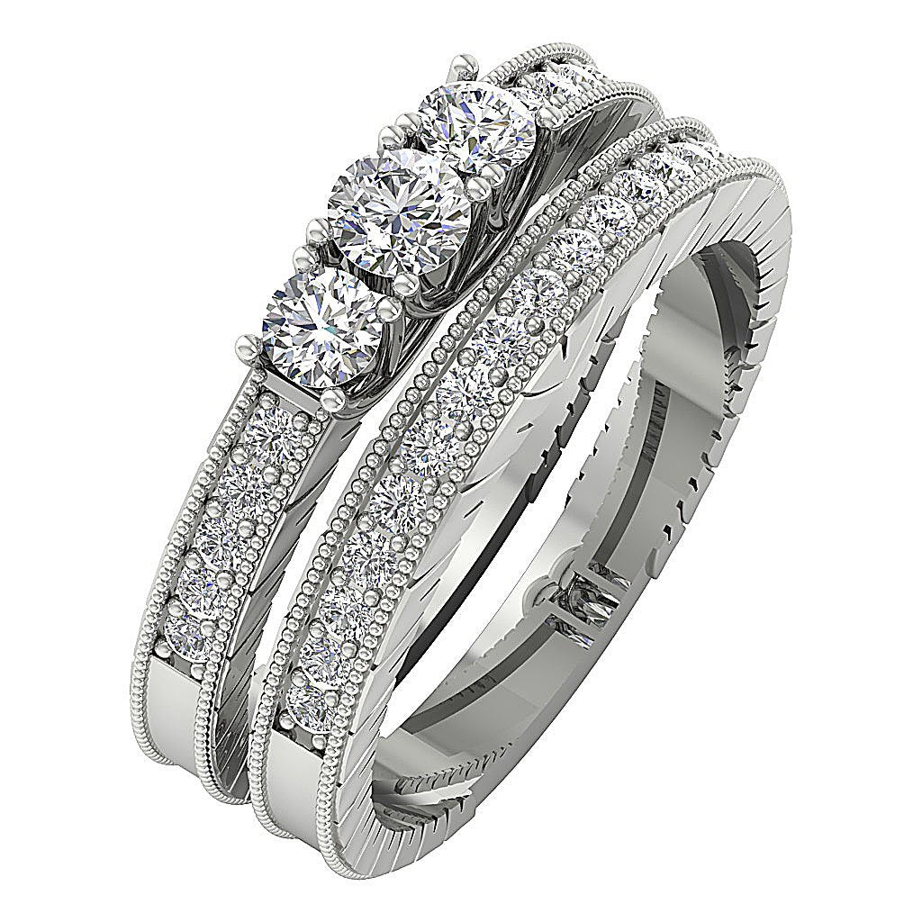 6.55 MM 14K Solid Gold Three Stone Bridal Anniversary Ring Prong Set I1 G 1.15 Ct Round Diamond