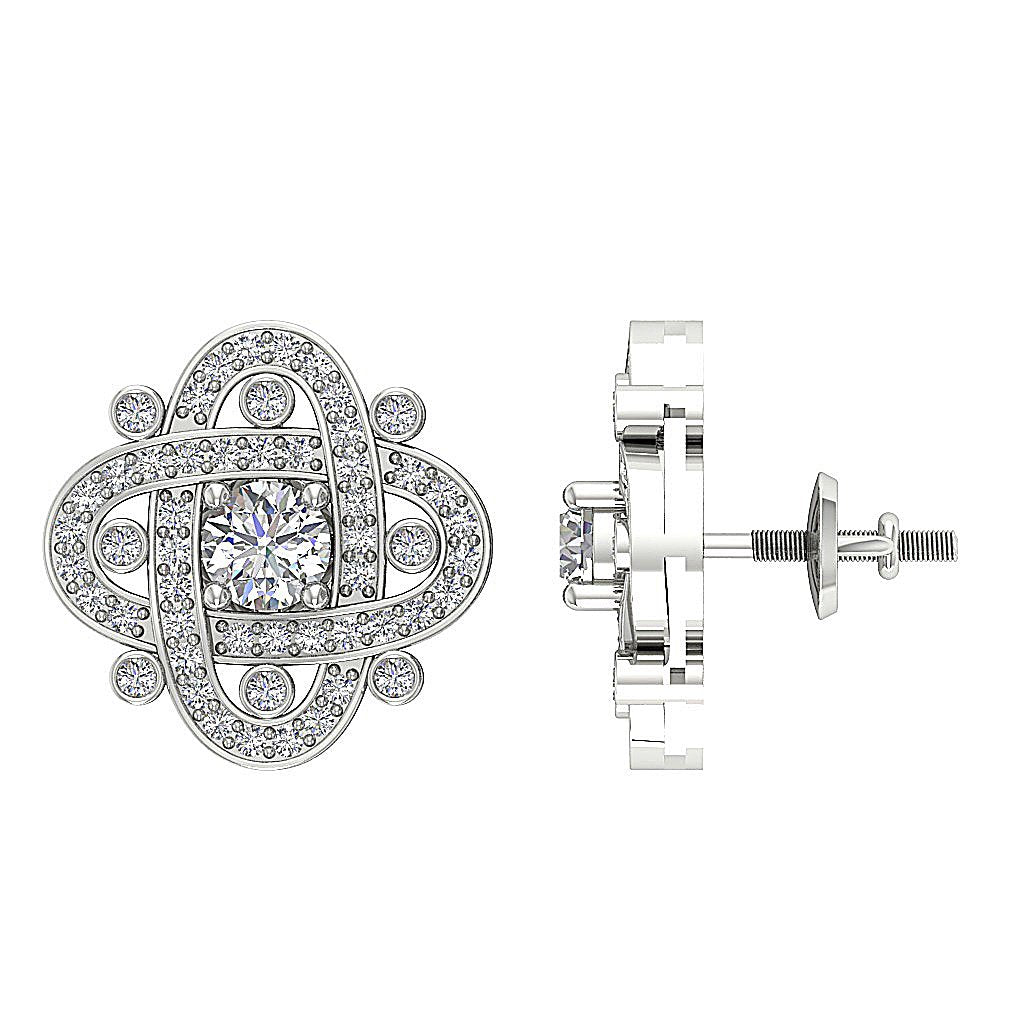 Natural Diamond Fashion Engagement Earrings SI1/I1 G 1.50 Ct 18k/14k White Gold Prong Bezel Set