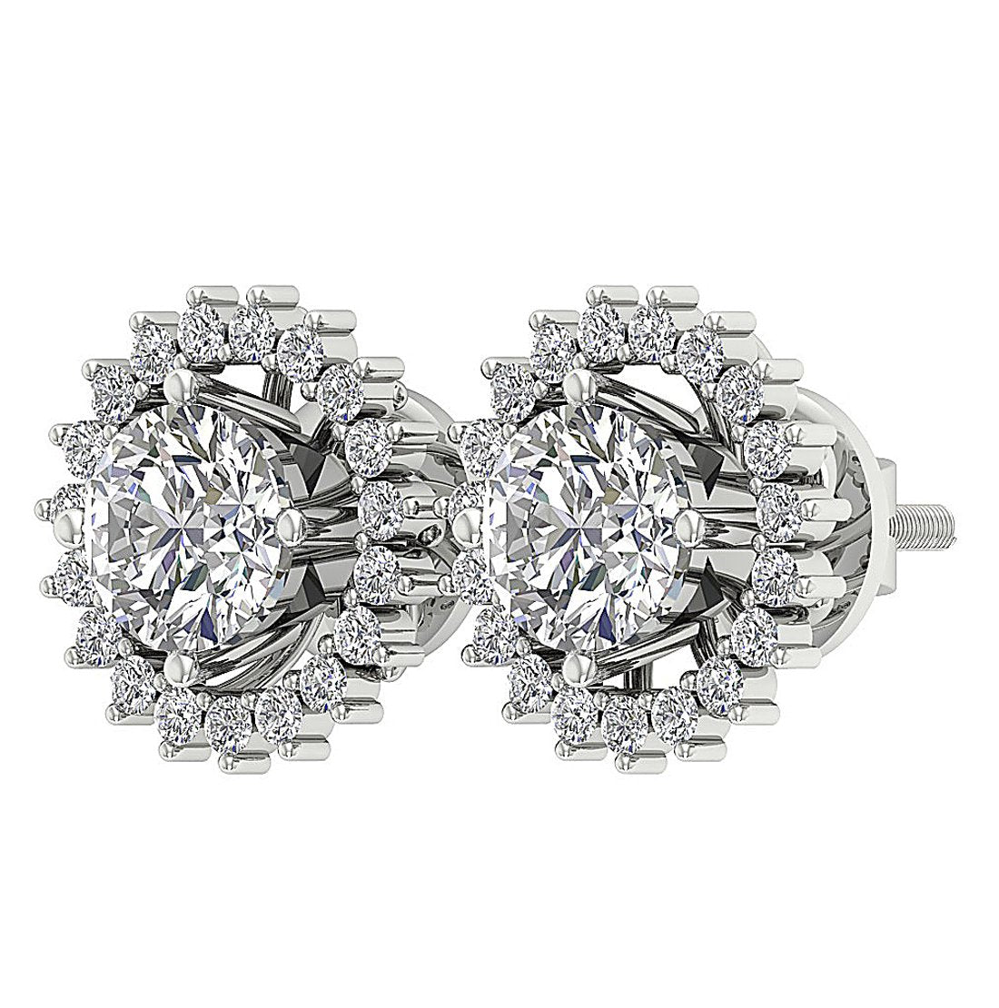 Removable Jacket Studs Earrings Set 14k Solid Gold Round Diamond I1 G 2.10 Ct