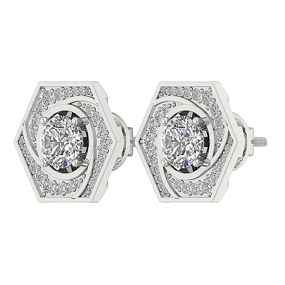 14k Solid Gold Round Diamonds I1 G 2.11 Ct Removable Jacket Studs Earrings Set