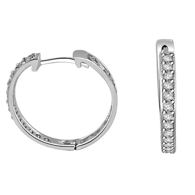 Genuine Diamond Medium Hoop Wedding Earrings VVS1/VS1/SI1/I1 0.55 Ct 18k/14k White Gold Pave Set