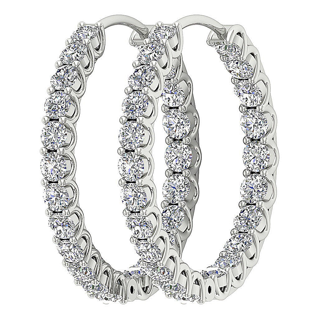 VVS1/VS1/SI1/I1 2.50 Ct Inside Outside Hoop Anniversary Earrings Round Diamond 18k/14k Yellow Gold Prong Set