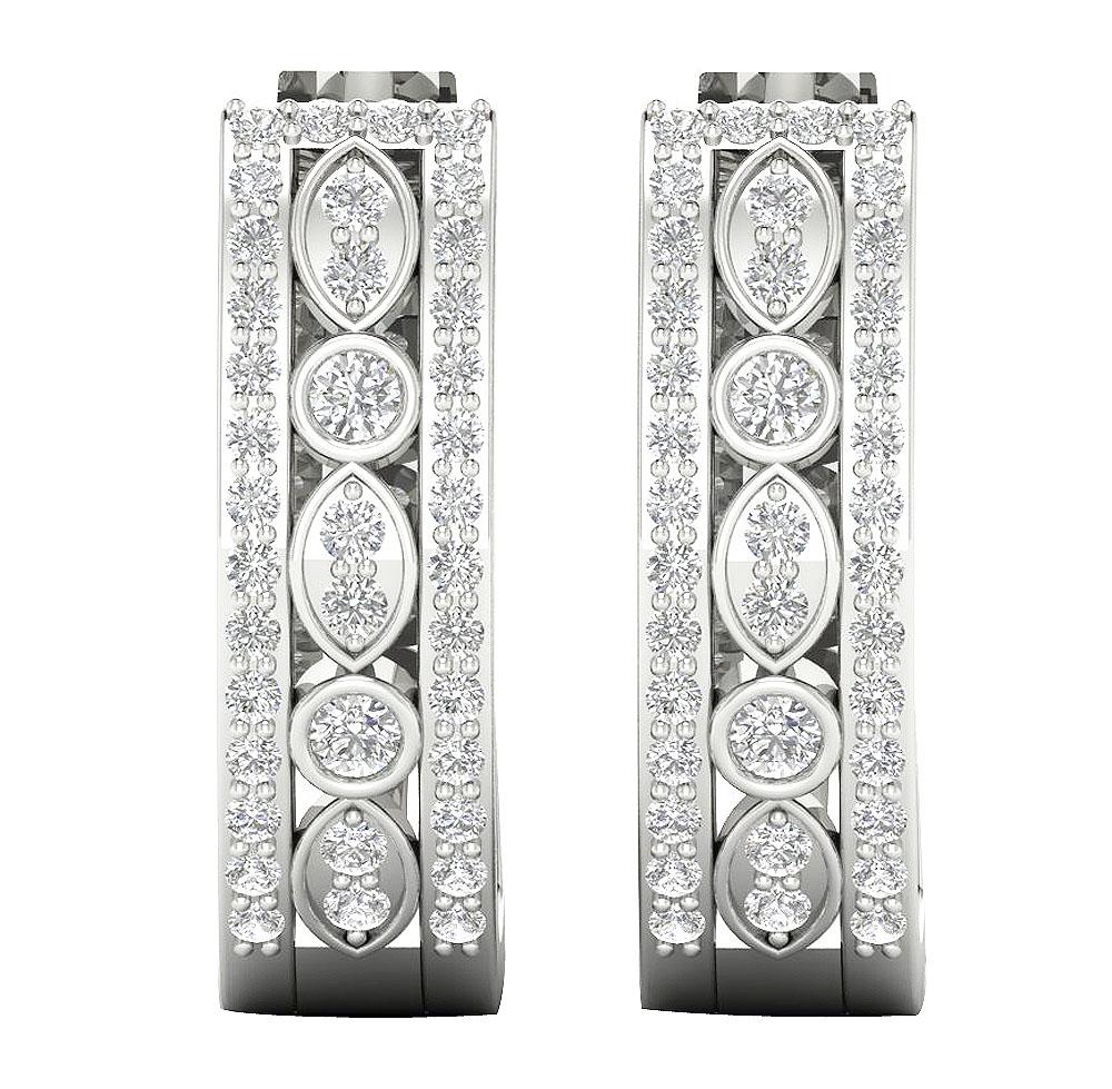 Medium Hoop Engagement Earrings Natural Diamond SI1/I1 0.75 Ct 18/14k Solid Gold Prong Bezel Set