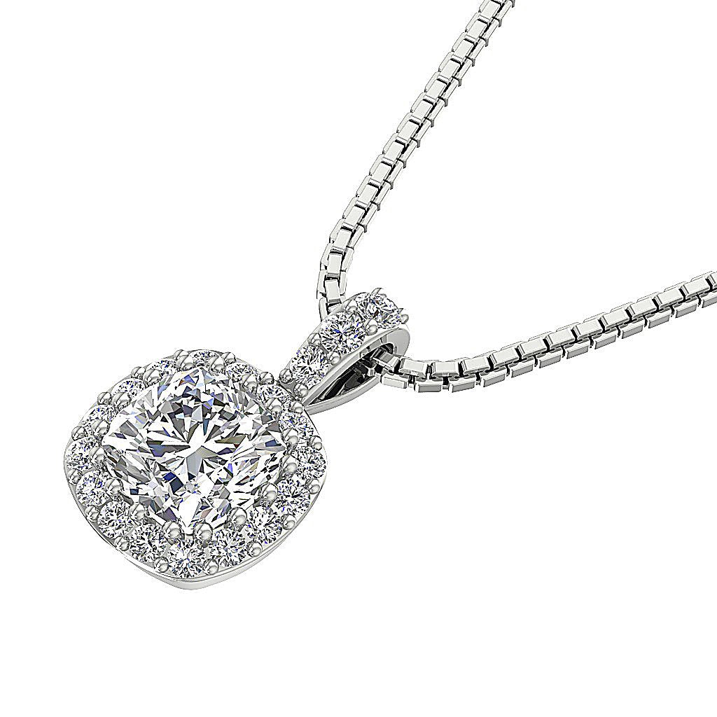 14K Gold Designer Fashion Pendants SI1 F 1.30Ct Cushion Round Cut Diamond