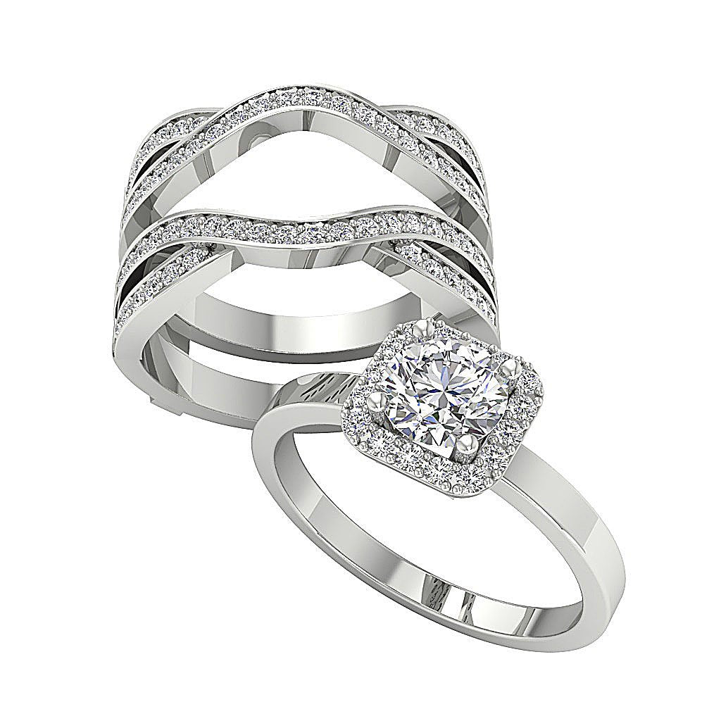 Halo Bridal Anniversary Ring Prong Set SI1 G 1.60 Carat Round Diamond Cut 14K Solid Gold