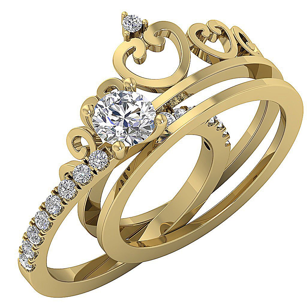 Crown Bridal Anniversary Ring 14K Solid Gold Prong Set SI1 G 1.30 Ct Round Diamond 12.35 MM