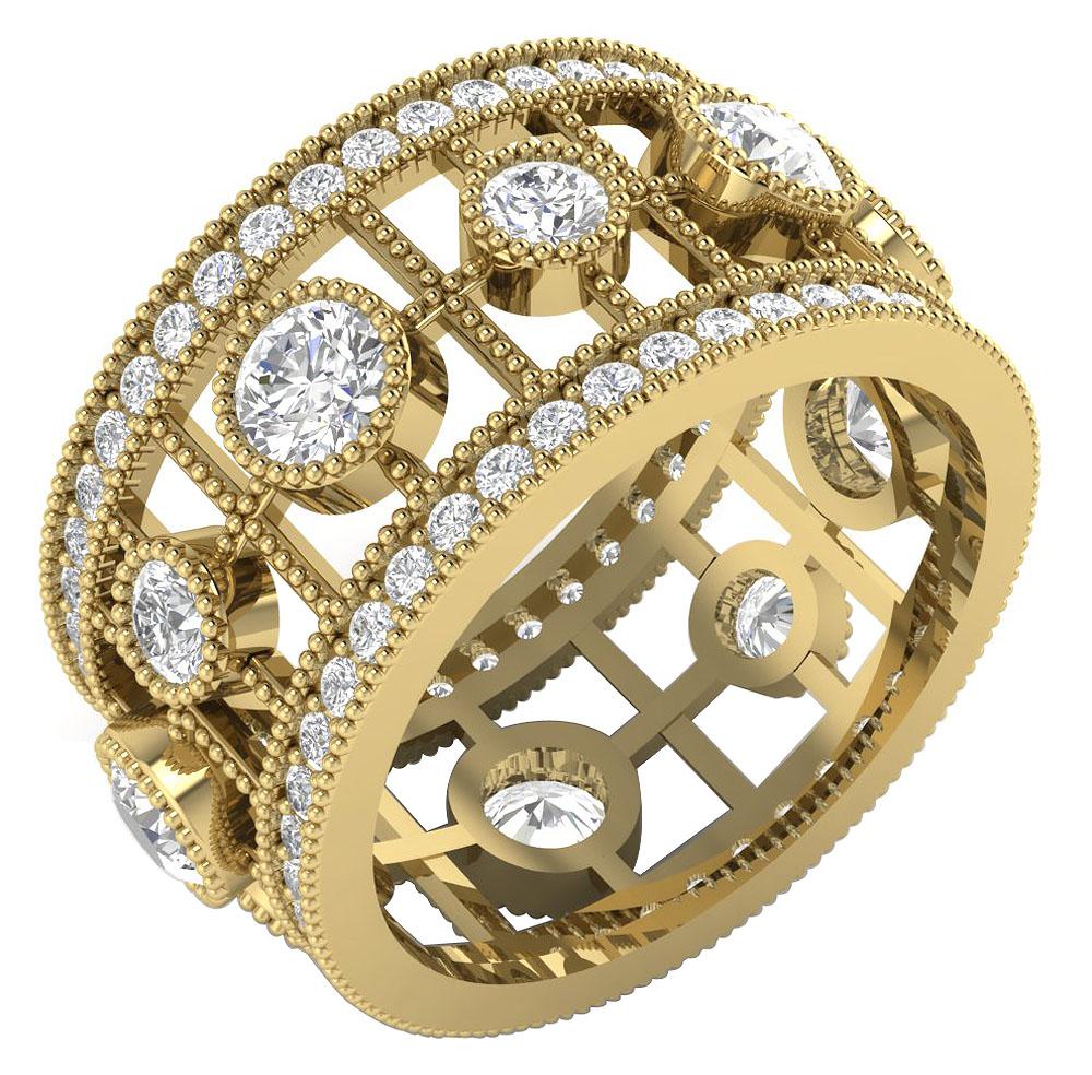 I1 G 3.20 Ct Prong Bezel Set Genuine Diamond 14k Yellow Gold Eternity Wedding Ring 11.65 MM