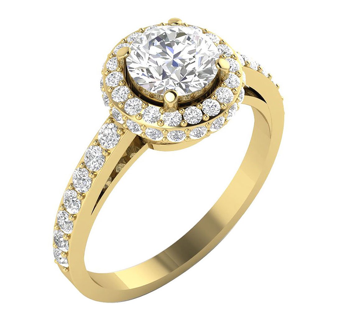 I1 G 1.90 Ct Halo Solitaire Engagement Ring Natural Diamond 14k Yellow Gold Prong Set