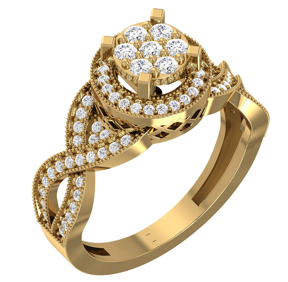 Halo Engagement Twisted Solitaire Ring For Women SI1 G 0.60 Carat Diamond 14K Gold