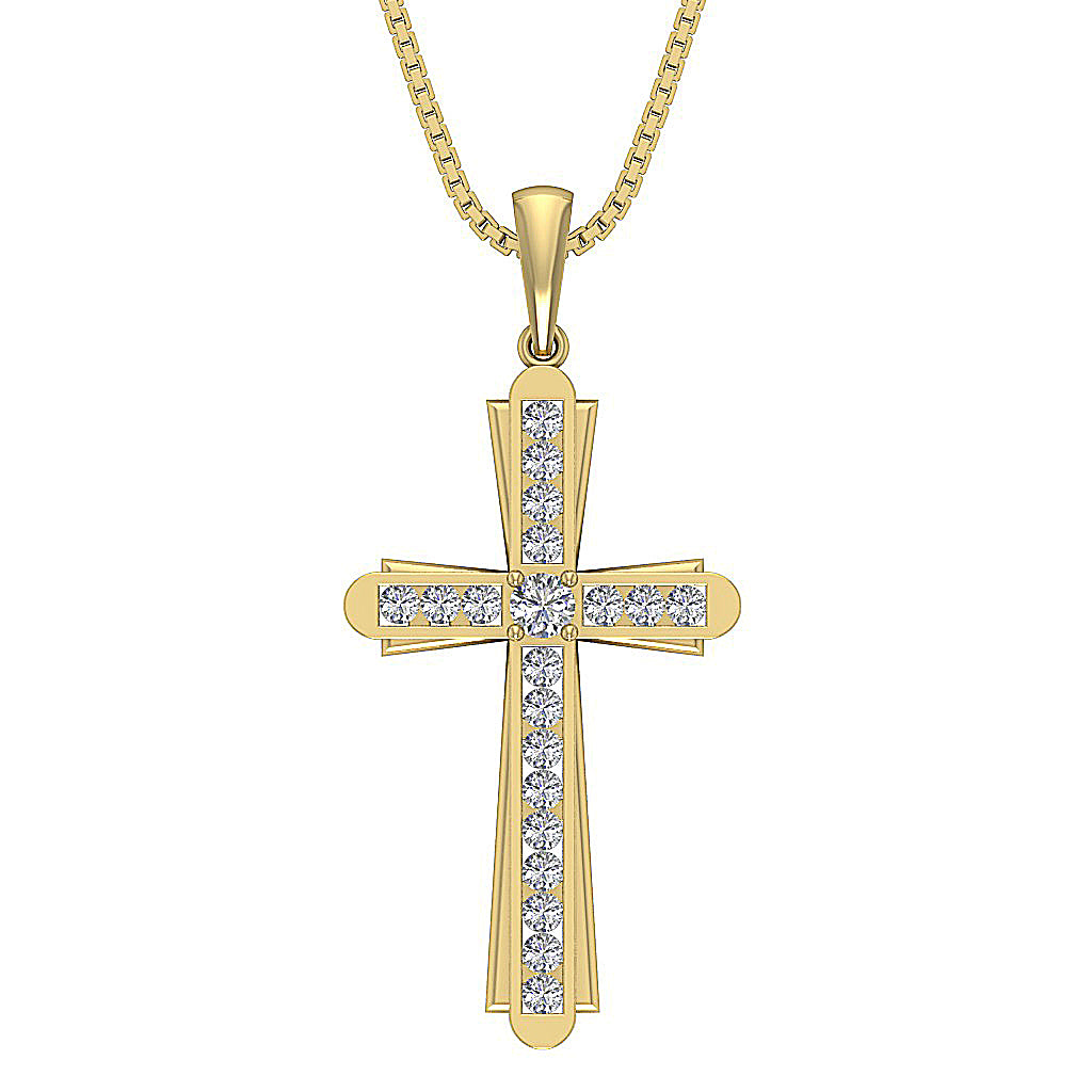 14kYellowGoldRoundDiamondCrossPendant