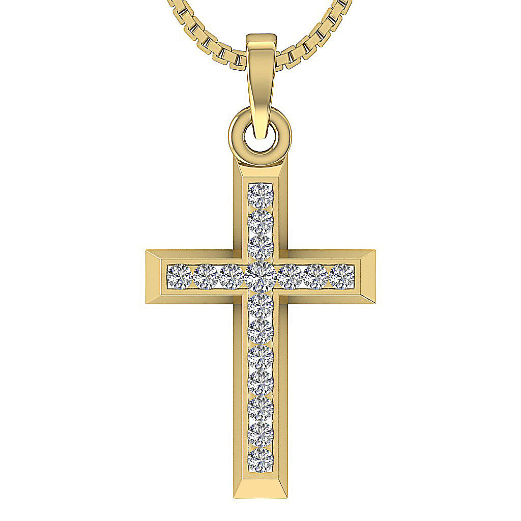 14kYellowGoldRoundDiamondCrossPendant
