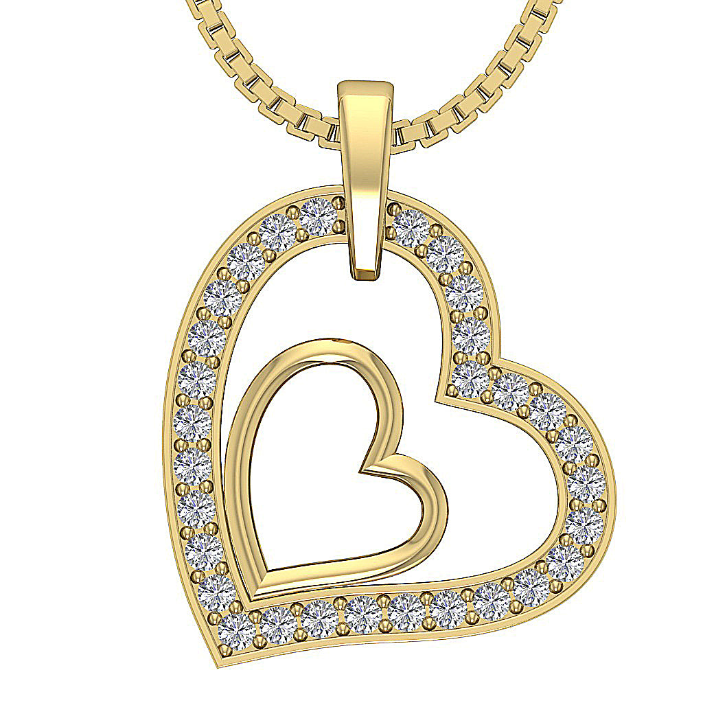 14kYellowGoldRoundDiamondHeartPendant