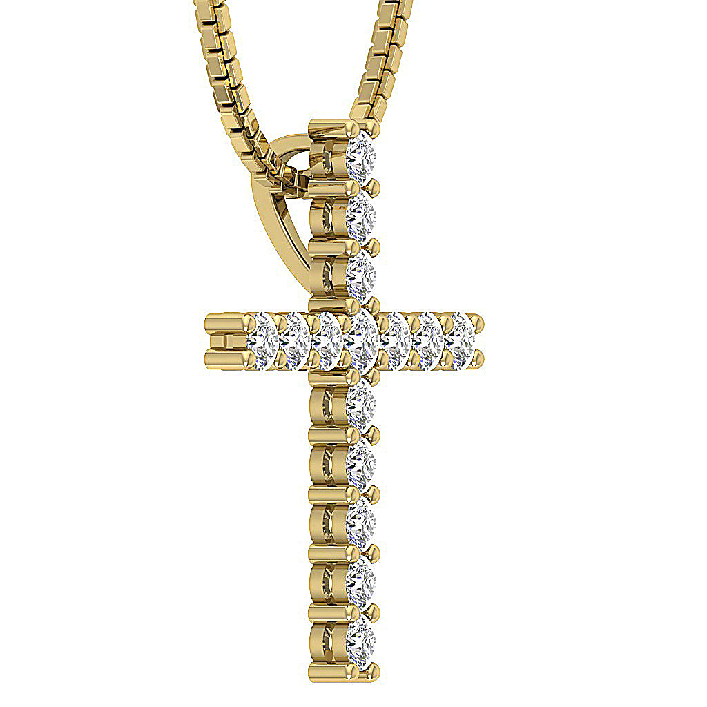 14kYellowGoldGenuineCutDiamondCrossPendant