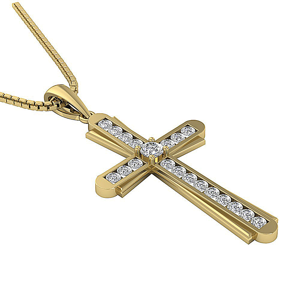 14kYellowGoldGenuineCutDiamondCrossPendant