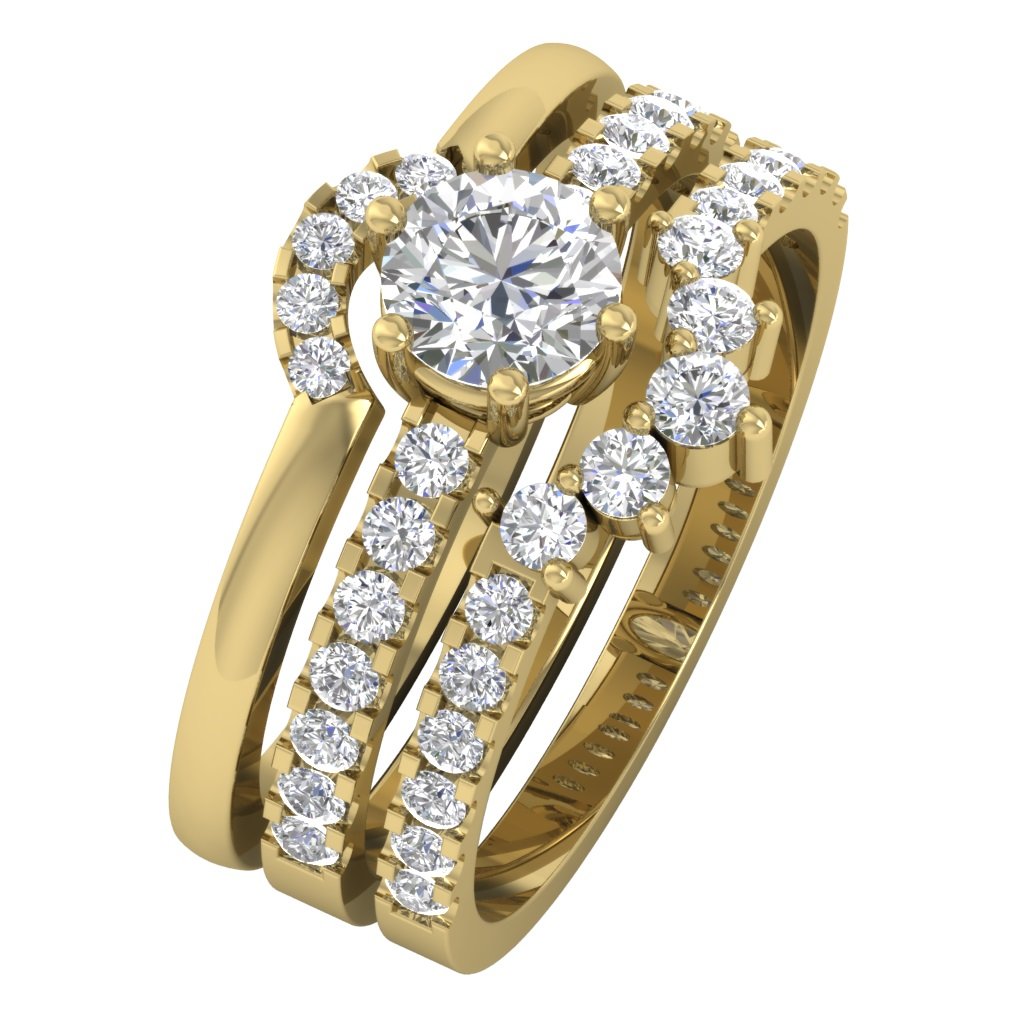 Trio Wedding Sets I1 G 1.80Ct Round Diamond 14K Solid Gold 11.75MM