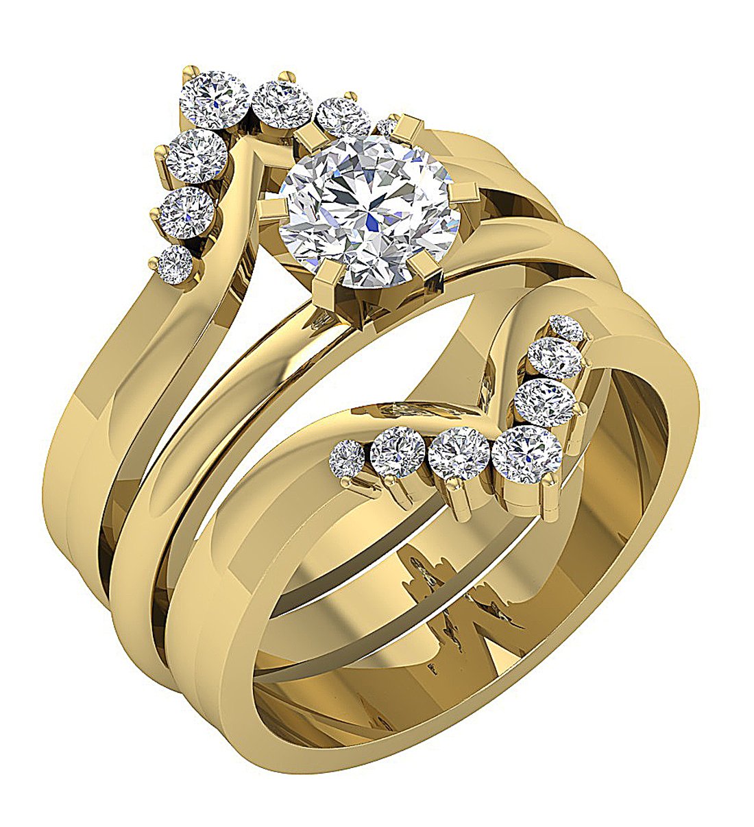 3 Piece Solitaire Engagement Wedding Ring Sets I1 G 1.60 Carat Genuine Diamond 14K White Gold