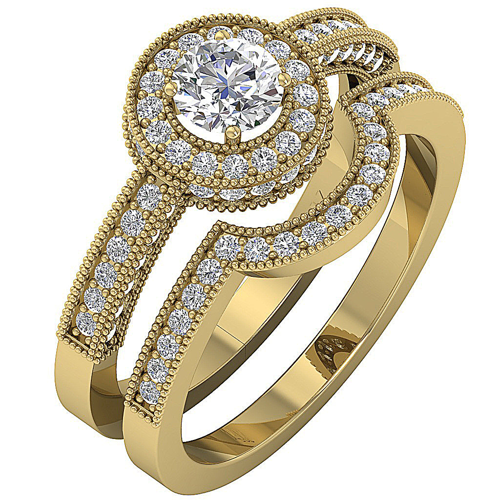 14kYellowGoldGenuineDiamondBridalRingSet