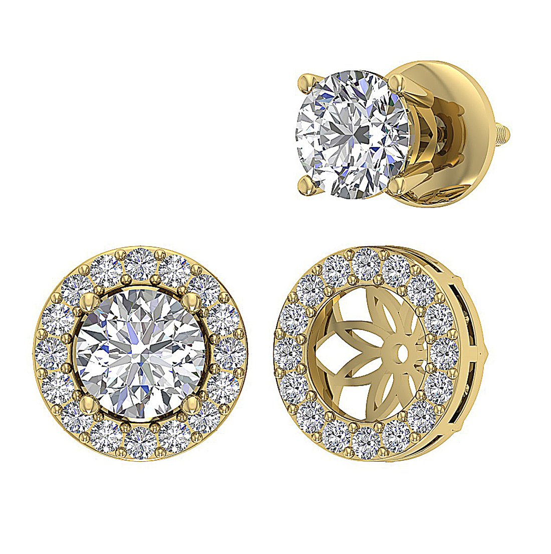 14k Solid Gold Genuine Diamonds I1 G 2.11 Ct Removable Jacket Studs Earrings Set