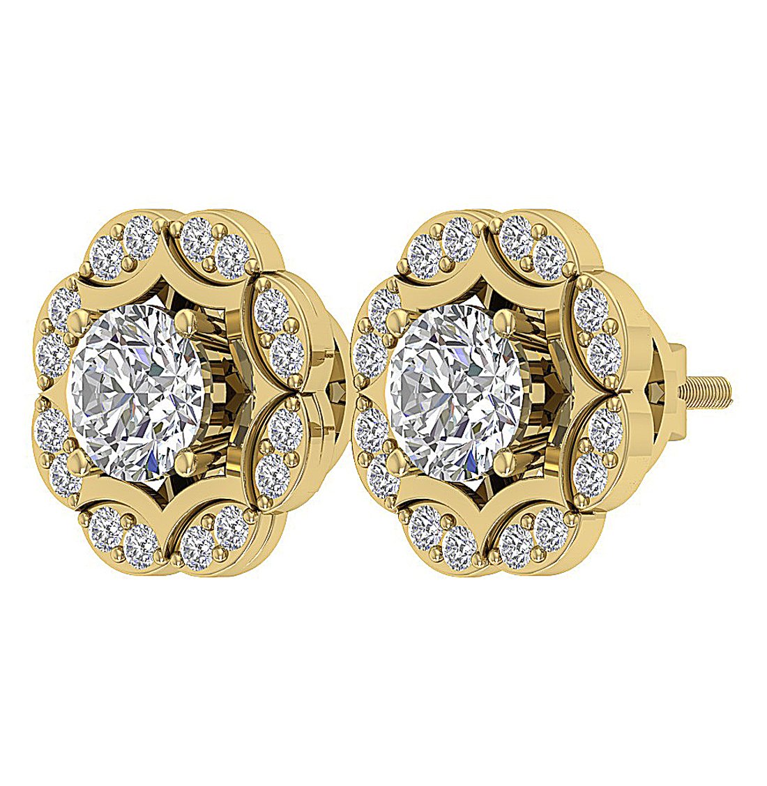 I1 G 2.11 Ct Natural Diamonds 14k Solid Gold Removable Jacket Studs Earrings Set