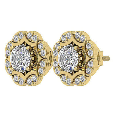 I1 G 2.11 Ct Natural Diamonds 14k Solid Gold Removable Jacket Studs Earrings Set