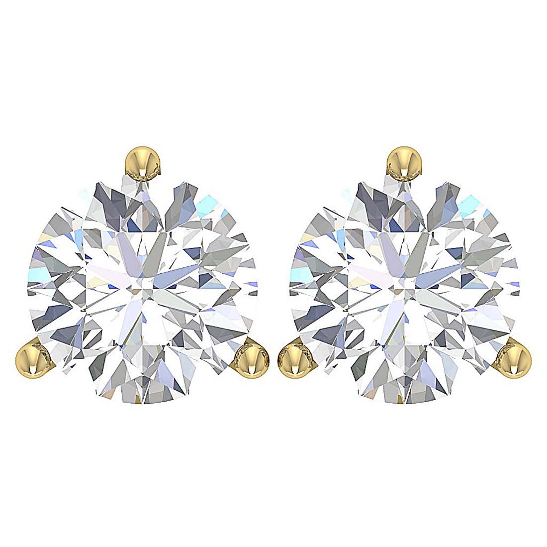 14k/18k Gold Genuine Diamond Martini 3 Prong Set SI1 G 1.50 Ct Solitaire Studs Earrings