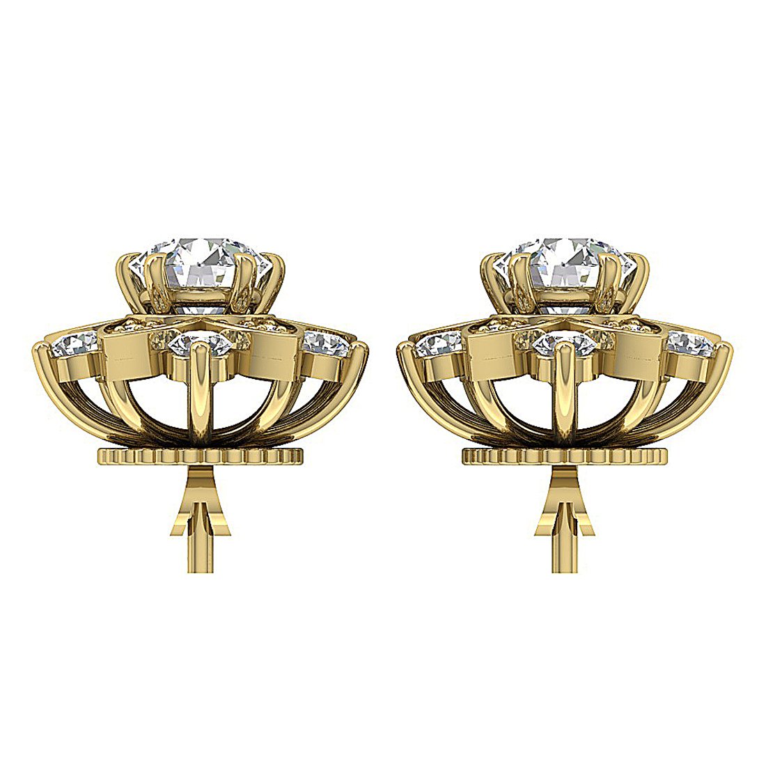 14k Gold Round Diamonds VS1/SI1/I1 G 2.30 Ct Removable Jacket Studs Earrings 12.15 MM