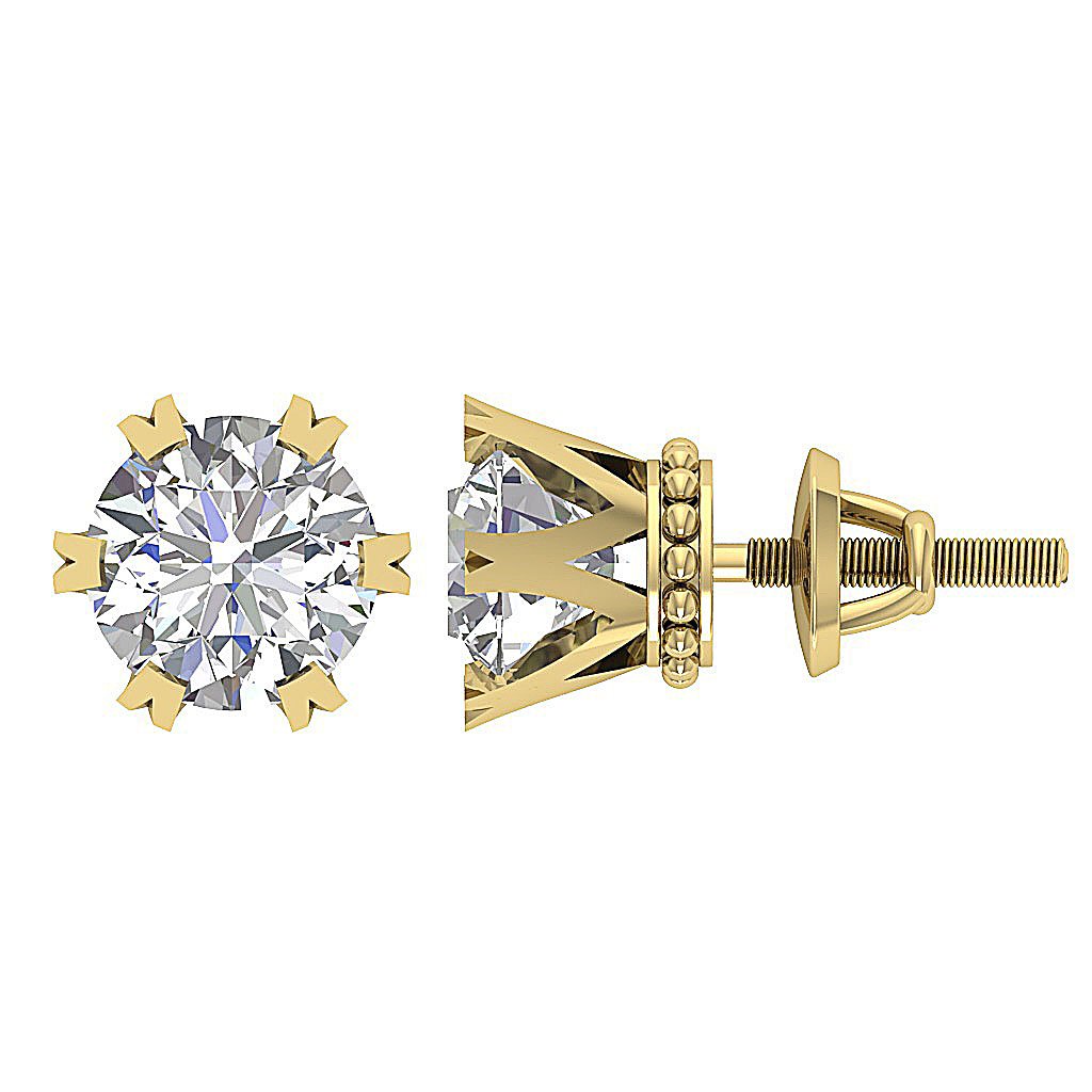 SI1/I1 G 1.10 Ct Round Diamond 14k Solid Gold Designer Solitaire Studs Earrings
