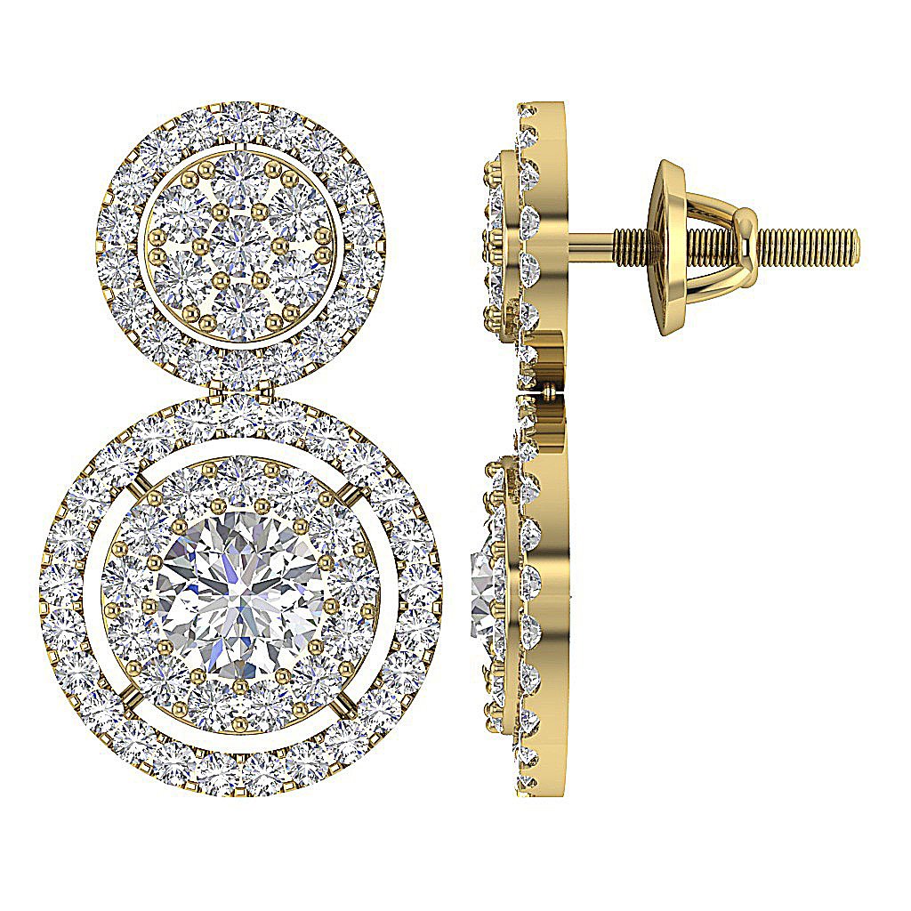 Prong Set Dangle Engagement Earrings Natural Diamond SI1/I1 G 2.55 Ct 18k/14k White Yellow Rose Gold