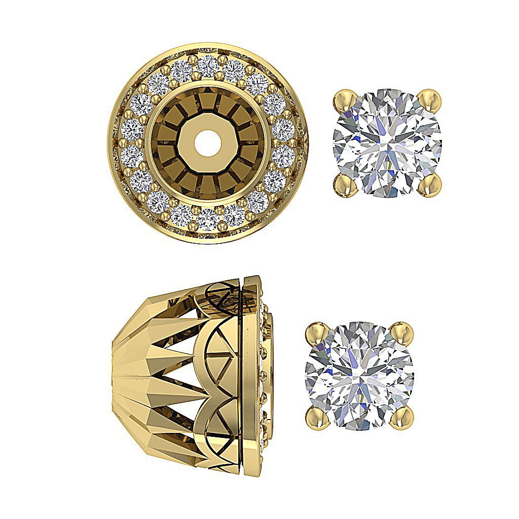 14k Solid Gold Natural Diamond VS1/SI1/I1 G 1.50 Ct Removable Jacket Studs Earrings