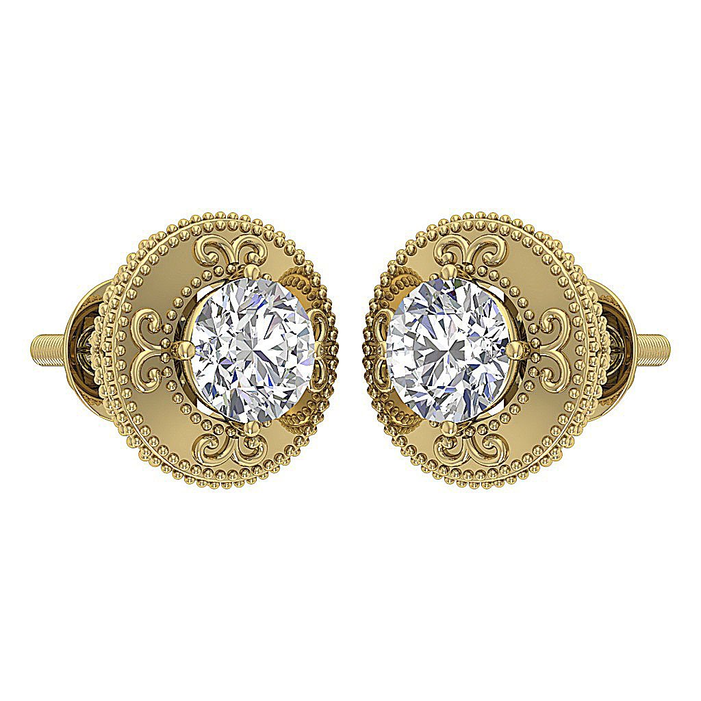 Prong Set Solitaire Studs Engagement Earring Natural Diamond VS1/SI1/I1 G 1.00 Ct 18k/14k White Yellow Rose Gold