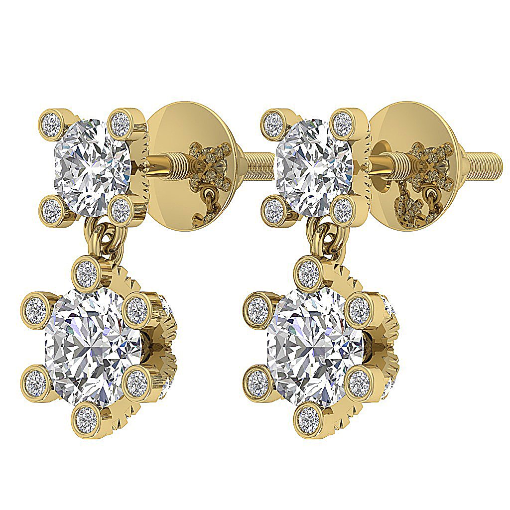 SI1/I1 G 1.70 Ct Fashion Wedding Earrings Genuine Diamond 18k/14k Yellow Gold Prong Bezel Set