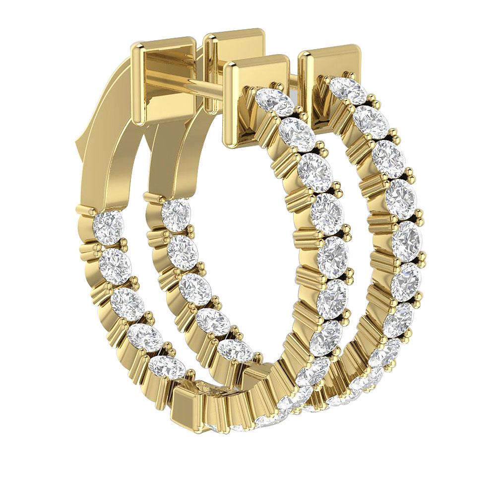 VS1/SI1/I1 G 1.75 Ct Inside Outside Large Hoop Wedding Earrings Genuine Diamond 18k/14k Yellow Gold Prong Set