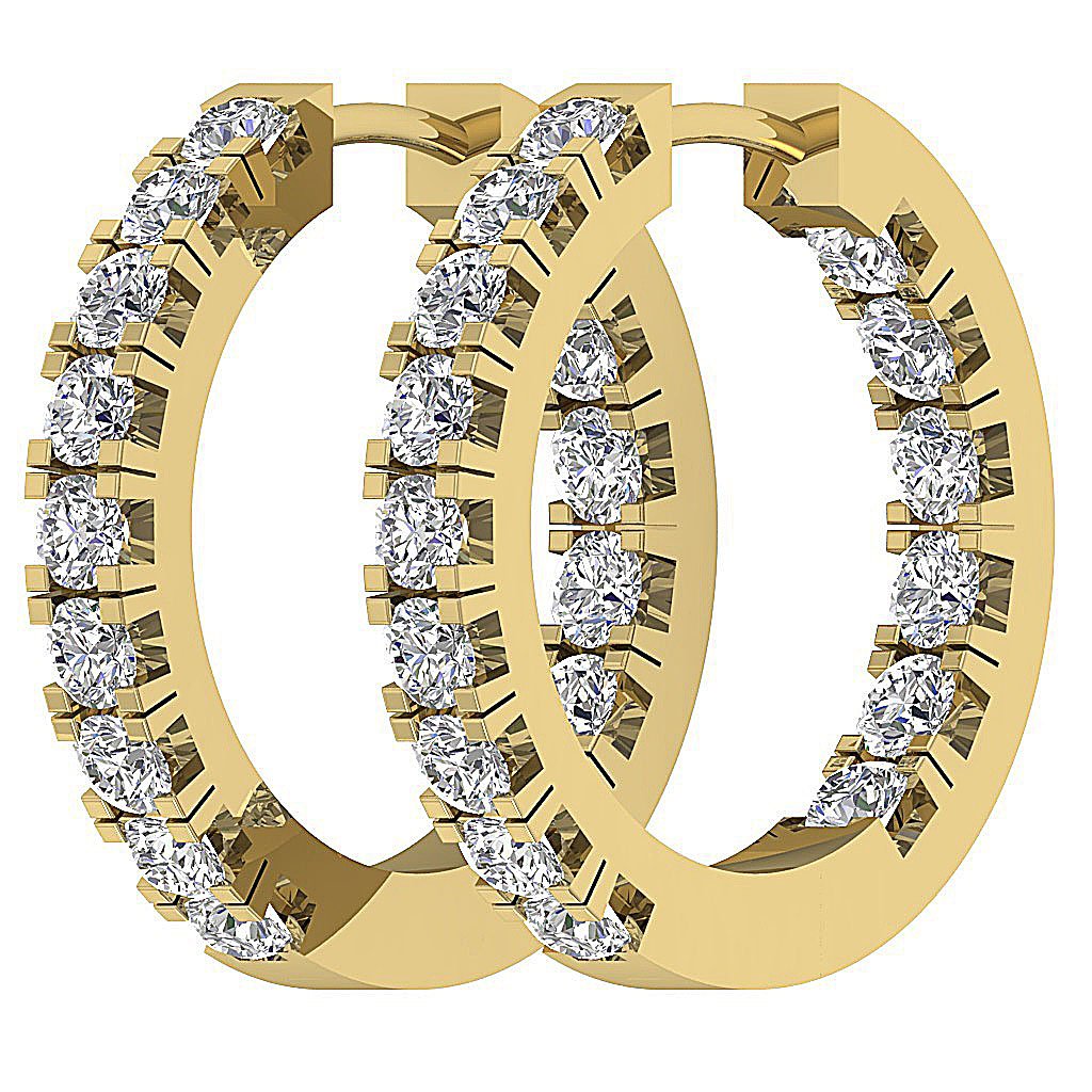 18k/14k Rose Gold Inside Outside Hoop Anniversary Earrings Round Diamond VVS1/VS1/SI1/I1 G 1.60 Ct Prong Set