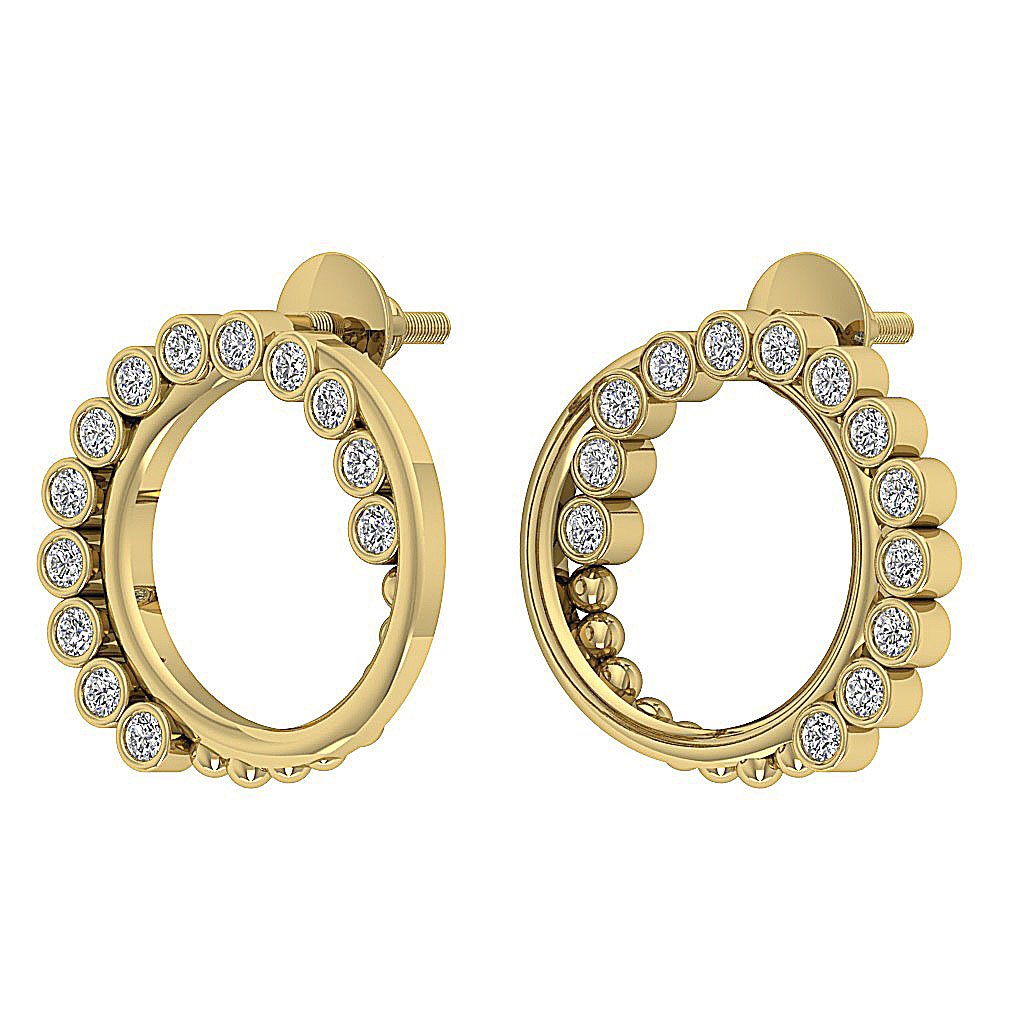 Bezel Set Medium Hoop Anniversary Earrings Round Diamond SI1/I1 G 0.55 Ct 18k/14k White Yellow Rose Gold