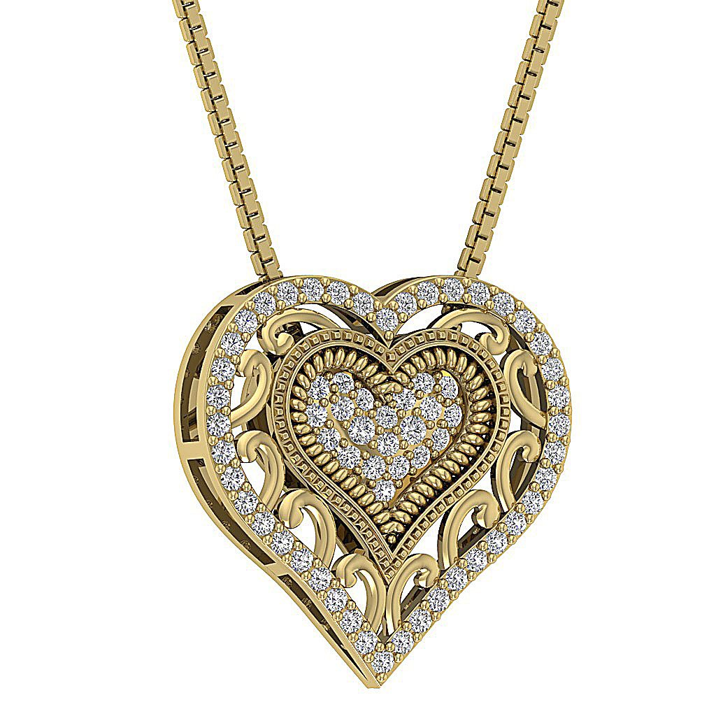 SI1/I1 G 0.45 Ct Natural Diamond 14k/18k Solid Gold Unique Heart Pendant