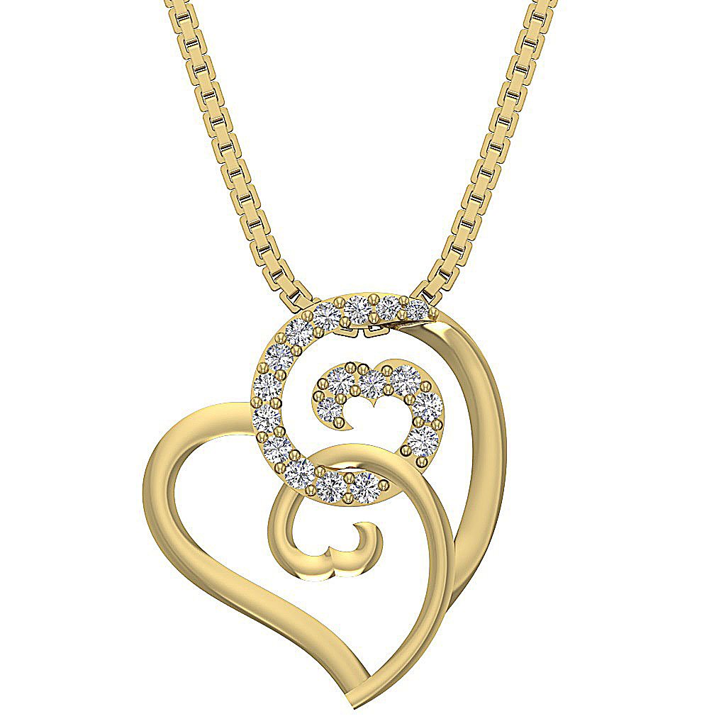 14k/18k Solid Gold Round Diamond SI1/I1 G 0.15 Carat Designer Heart Pendant