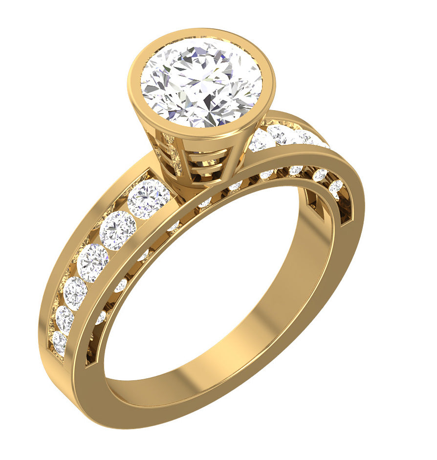 Bezel & Channel Set Solitaire Diamond Engagement Ring I1 G 2.35 Carat Natural Diamond 14K Gold