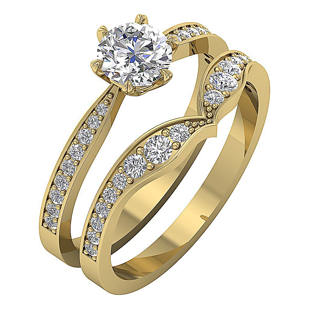 6 Prong Solitaire Engagement Ring Wedding Band Sets I1 G 1.35 Ct Genuine Diamond