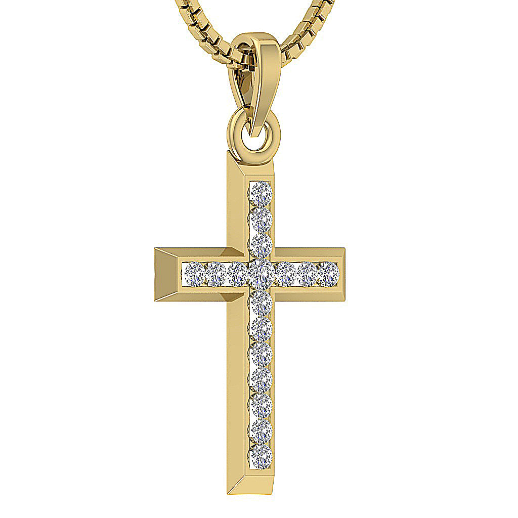 14kYellowGoldNaturalCutDiamondCrossPendant