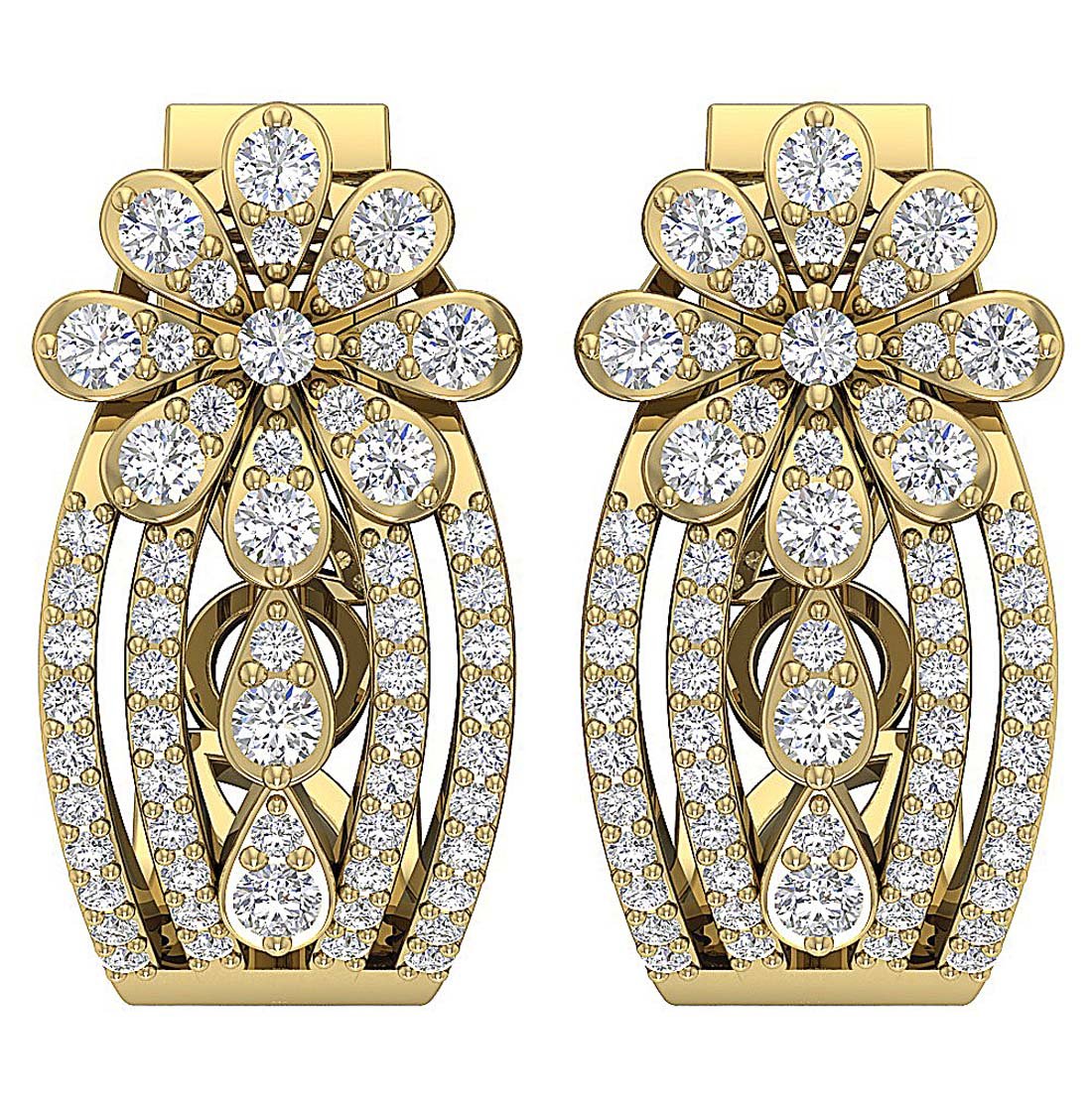 Round Diamond Large Hoop Anniversary Earrings SI1/I1 G 1.40 Ct 18k/14k Rose Gold Prong Set