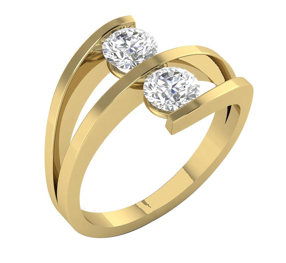 Forever Us Two-Stone Solitaire Anniversary Ring 14k Solid Gold I1 G 1.01 Ct Round Diamond Bar Set