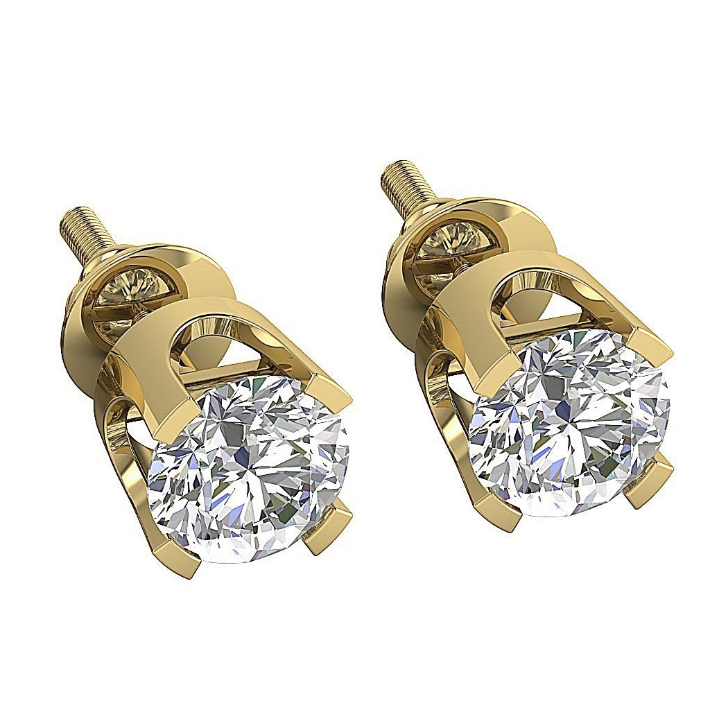 14k Solid Gold Solitaire Studs Earrings Lab Grown Diamonds VS F 3.00-4.00 Carat