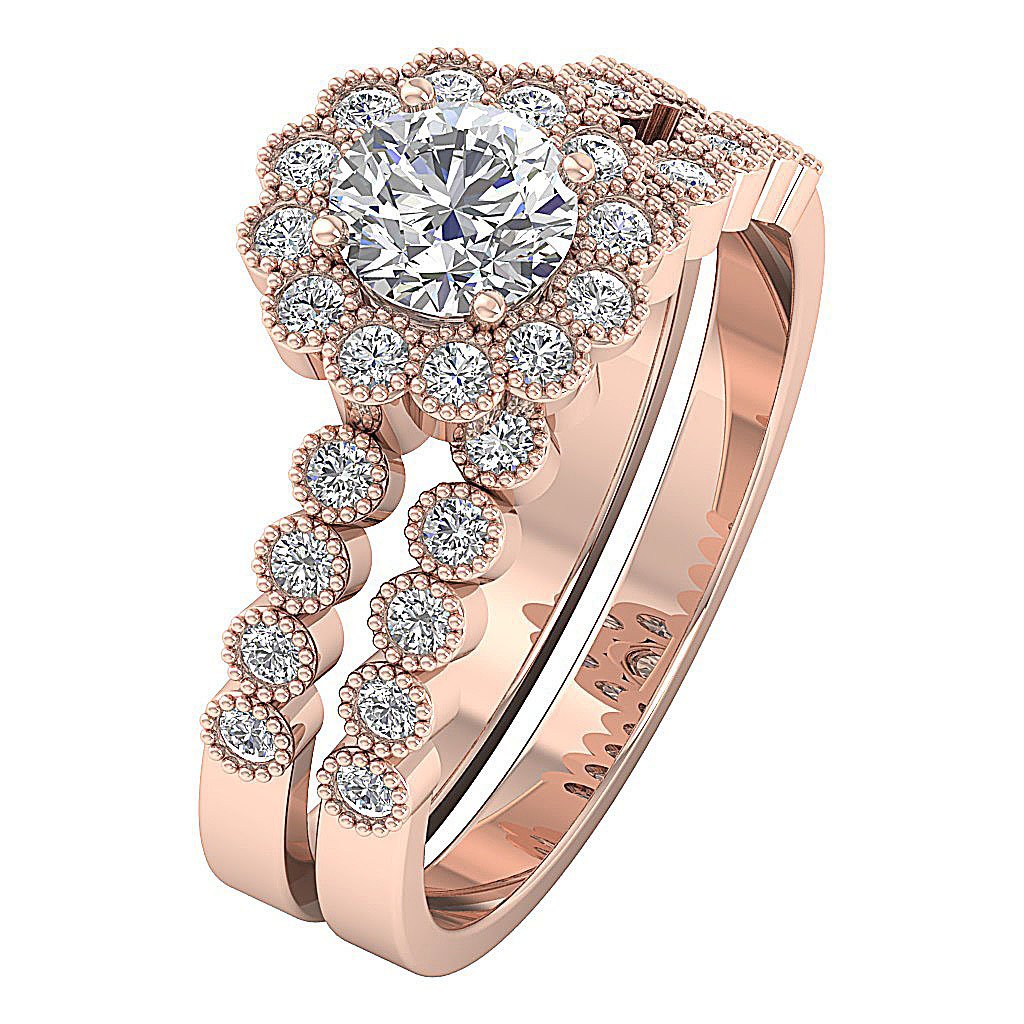 Matching Pomise Rings For Couples Round Cut Diamond I1 G 1.50 Ct Bezel Set 14K Gold