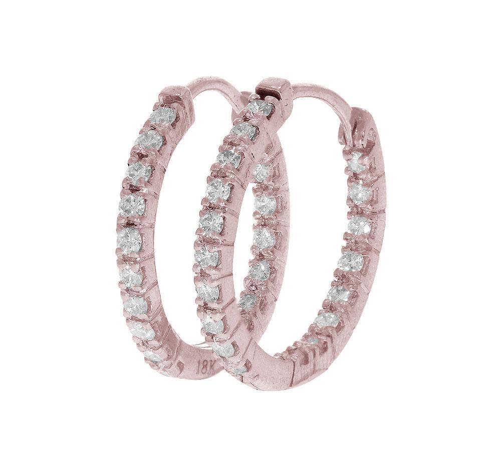 18k Rose Gold Inside Outside Hoop Wedding Earrings Genuine Diamond VVS1/VS1/SI1/I1 0.65 Ct Pave Set
