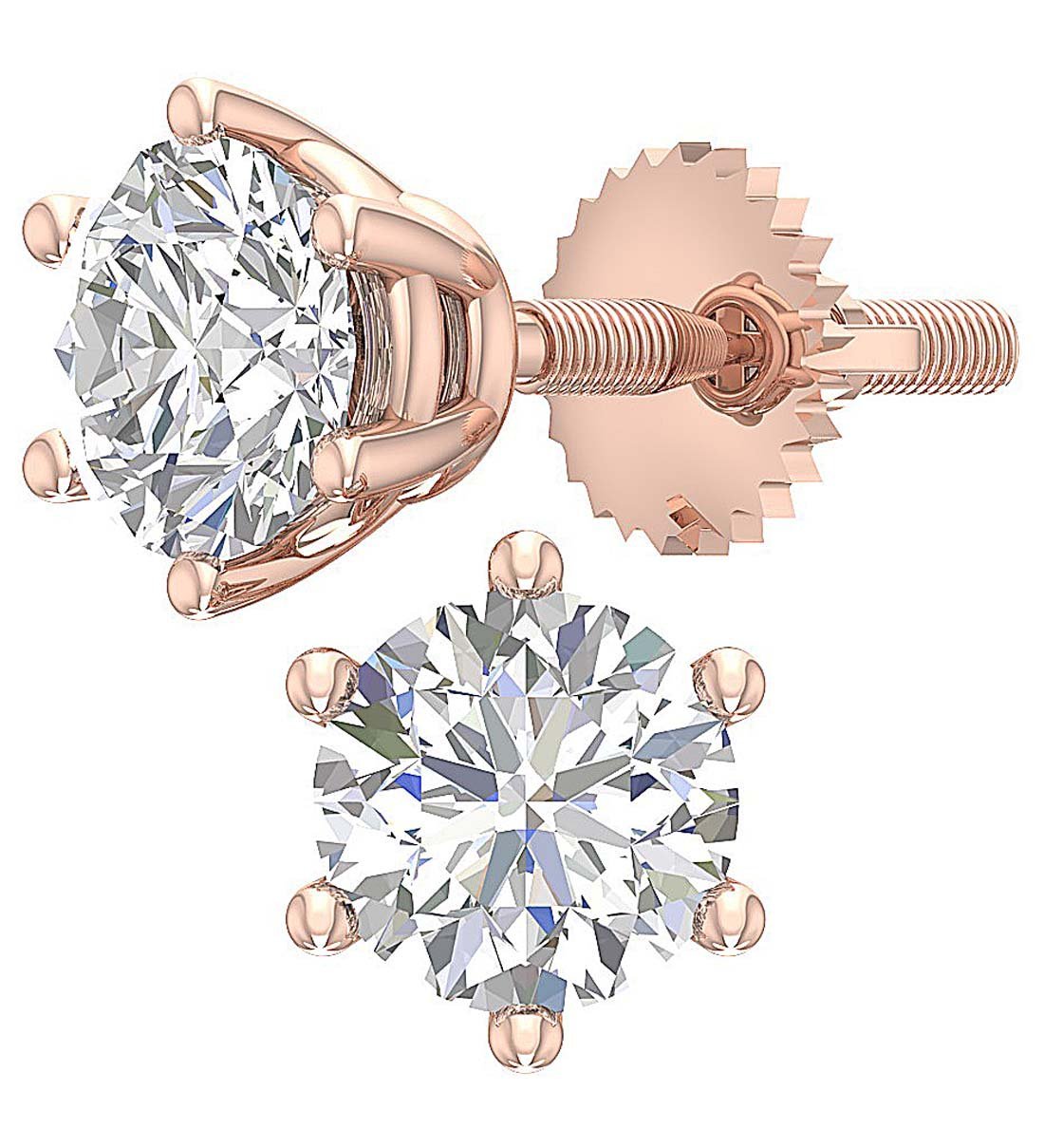 6 Prong Set Round Brilliant Diamond Solitaire Stud Earring I1 G 2.10 Ct 14k Gold