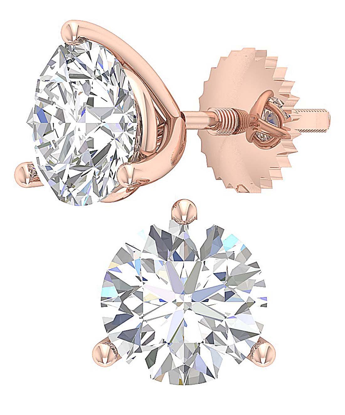 Martini 3 Prong Set I1 G 2.10 Ct Natural Diamond 14k Solid Gold Solitaire Stud Earring