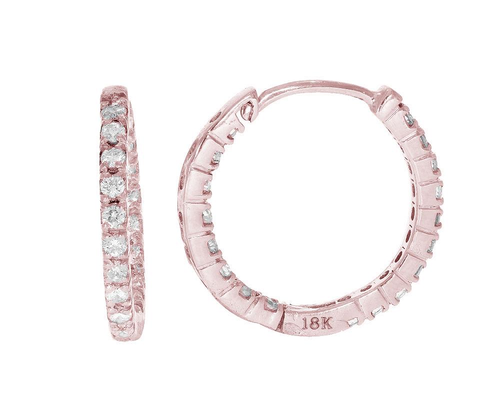 18k Rose Gold Inside Outside Hoop Wedding Earrings Genuine Diamond VVS1/VS1/SI1/I1 0.65 Ct Pave Set