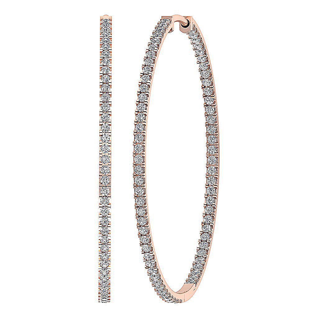 Pave Set Inside Outside Hoop Anniversary Earrings Round Diamond VVS1/VS1/SI1/I1 1.50 Ct 18k/14k White Yellow Rose Gold