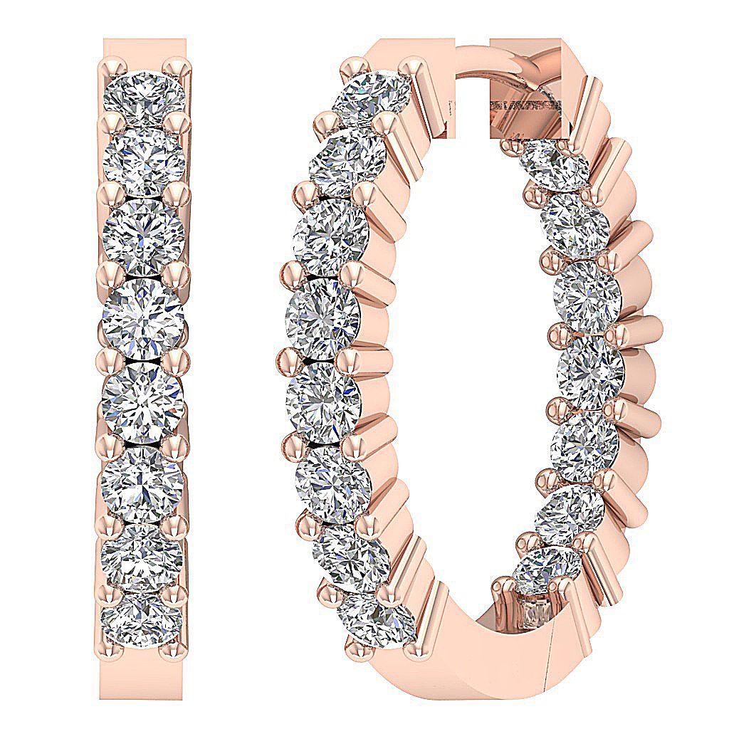 14kRoseGoldRoundDiamondHoopsEarring