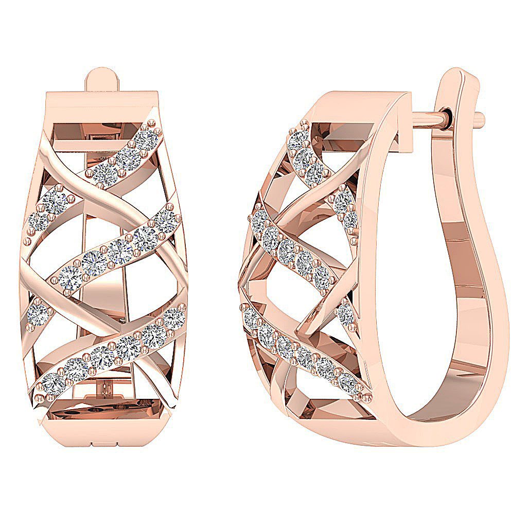 14kRoseGoldGenuineCutDiamondHoopsEarring